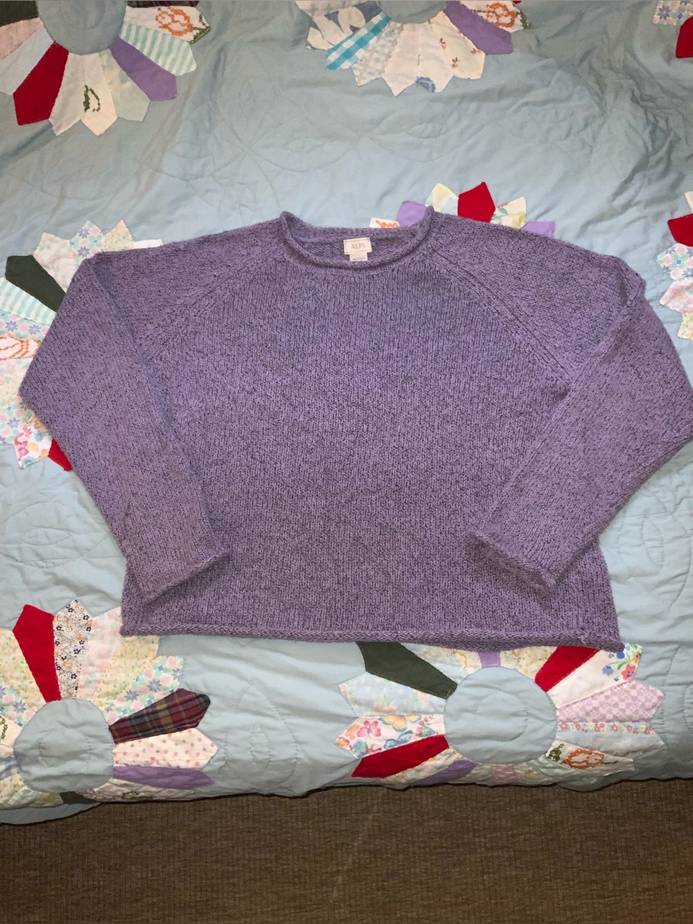 vintage roll neck sweater cotton knit purple marl alps large raglan